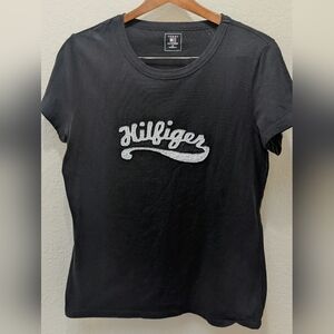 Black Tommy Hilfiger Script Logo Crew-Neck T-Shirt 100% Cotton Size XL